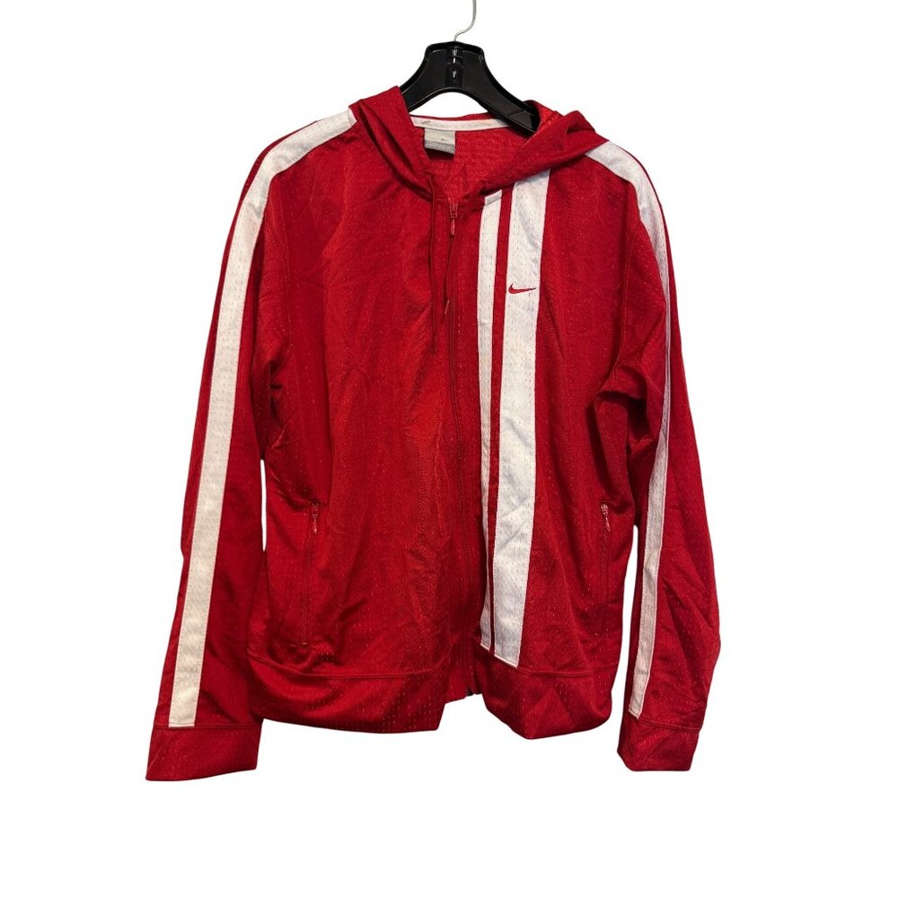 Nike Red & White Full-Zip Hoodie XL With Striped Design